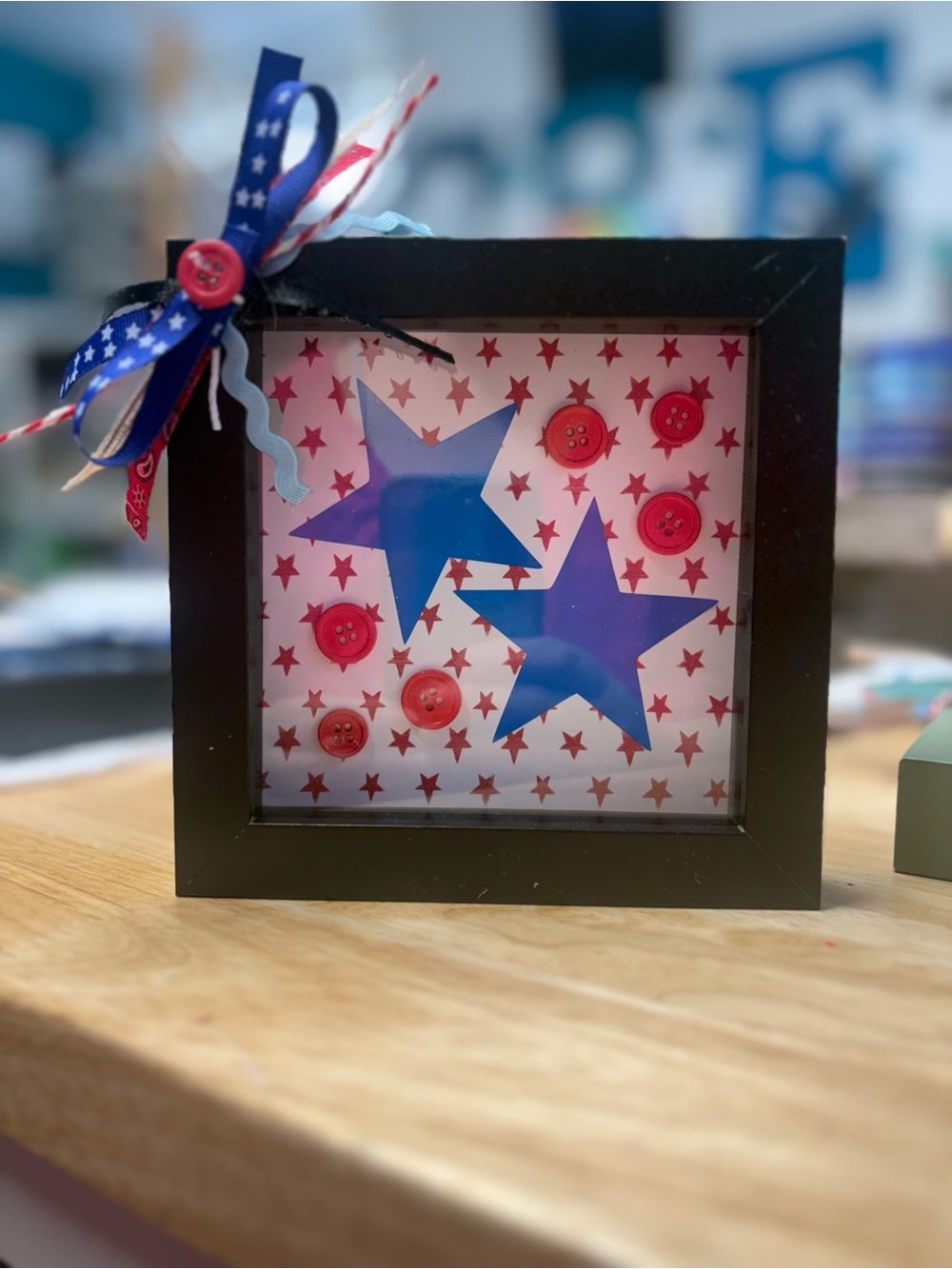 Patriotic Star Shadow Box Frame - Black